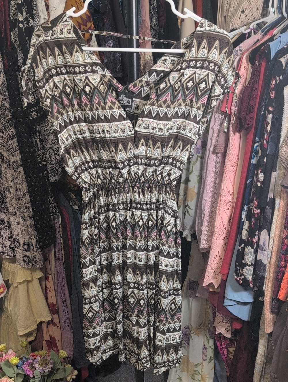 Angie Patterned V-Neck Dress NWT